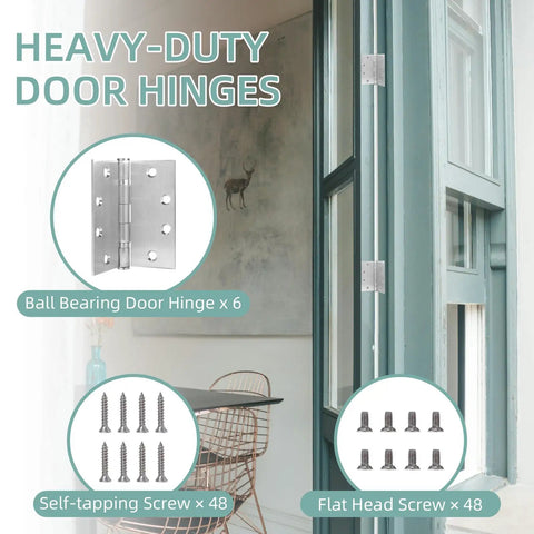 Six Pack Heavy Duty Ball Bearing Door Hinges 4.5 By 4.5 Square Inch Brushed Nickel Stainless Steel Build Rust Proof Hardware image.