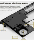 Track balance adjustment system with anti-collision roller, wire pulley, and steel wire tightening for smooth operation.