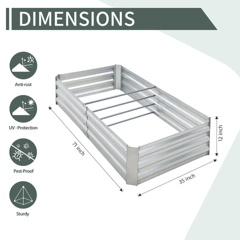Galvanized Raised Garden Bed With Two Roomy Planter Compartments 71 By 35 By 12 Inches Outdoor Garden Box dimensions shown.