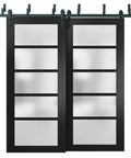Heavy Duty Sliding Closet Doors 60 X 96 Inches With Complete Barn Bypass Hardware Kit Frosted Glass MDF Panels front view.