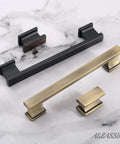 Brushed Antique Brass Cabinet Pulls 5 Inch Drawer Handles 10 Pack Solid Hardware Kitchen Cupboard Knobs on marble surface.