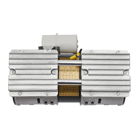 Industrial Oil Free Piston Vacuum Pump Air Compressor 370W Double Cylinder top view showing aluminum casing and copper motor.