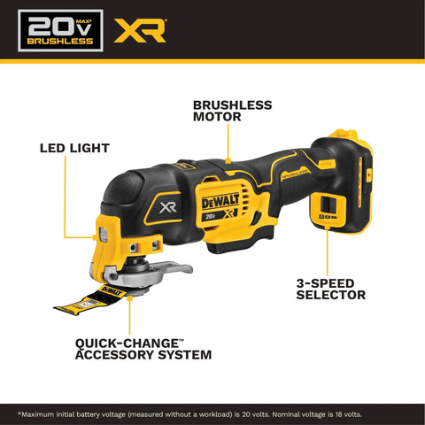 Rock Solid Brushless Oscillating Multi Tool Including Battery And Charger With All Day Run Time Pro Workhorse Combo Pack features LED light and quick-change system.