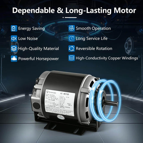 One Third HP 115V 60Hz Blower Motor 1725 RPM 48 Frame Belt Drive Reversible Shaft for HVAC Fans display