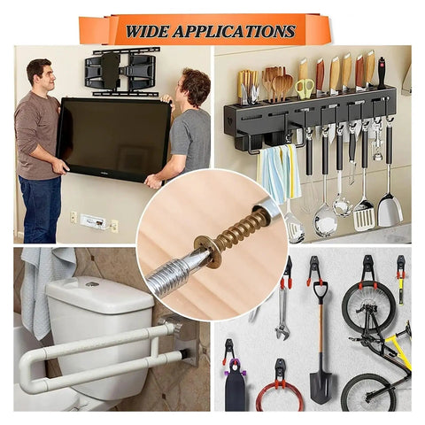 150 Piece Metal Expansion Tube Self Tapping Screws Set For Concrete Wall Anchors shown mounting TV and tools