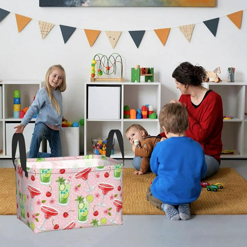Genuine Rectangular Storage Basket For Zero Fuss Organization, Waterproof Fabric Bins With Fresh Print Vibes in a playroom with kids.
