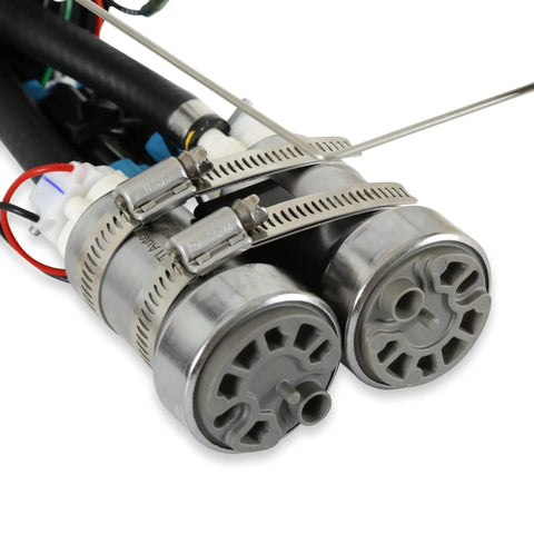 High Flow Heavy Duty Dual 450 Lph In Tank Fuel Pump Assembly Drop In Swap For 1998 Through 2002 Chevy Camaro And Pontiac Firebird E85 Ready with dual pumps and clamps.
