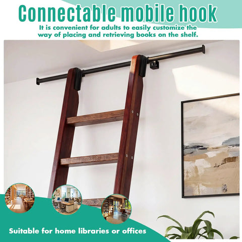 4 Ft Steel Extension Track For Library Ladder Hook Rolling Kit With Dead Smooth Glide Action Built Damn Tough For Customizing Your Whole House Storage Layout with mobile hook on wooden ladder.