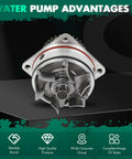 Heavy Duty Water Pump With Gasket Set For Nissan Xterra Engine Cooling Overhaul front view showcasing steel blades and gasket for effective coolant management.