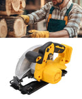 Badass Cordless Circular Saw with 7-1/4 Inch Blade and 5300 RPM Brushless Motor Cuts Hardwood Plywood No Sweat on a workbench.