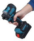 Heavy Duty 21V Cordless Drill With Brushless Motor And 55Nm Torque held in hand, showcasing its robust design and battery.