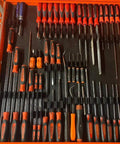 Drawer with organized screwdrivers held by Pro Series 4.0 Magnetic Screwdriver Organizer With Magnetic Base For Secure Tool Drawer Storage Modular System For Pros And DIY Mechanics 12 Holder Pack.