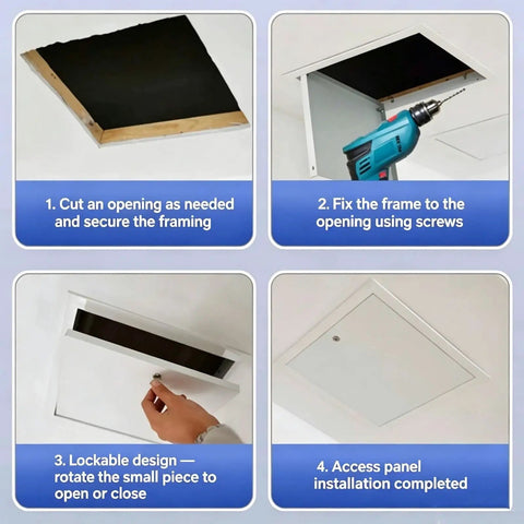 Aluminum Alloy Press To Open Drywall Access Panel Invisible Hidden Wall Cover For Swift Maintenance and Concealed Junction Boxes With Zero Tools Required No Sweat Operation Clean Style, installation steps.