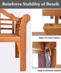 Foldable Outdoor Eucalyptus Wood Bench For Two 49 Inch, details of corner design and stability features.