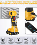 Beast LED Work Light 30W 3300LM with USB port charging phone, zinc alloy body, shown with Dewalt battery compatibility.