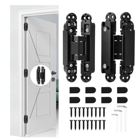 Heavy Hitter Hidden Door Hinges 2 Pack, 6 Inch Concealed Pivot Hardware For Secret Bookcase Entry, solid zinc alloy hinges and installation parts.