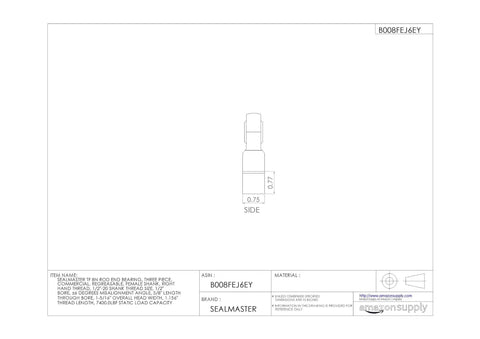 Built Tough Heavy Duty Spherical Rod End Bearing 1/2 Inch Bore 1/2-20 Right Hand Thread Female Shank in technical drawing view.