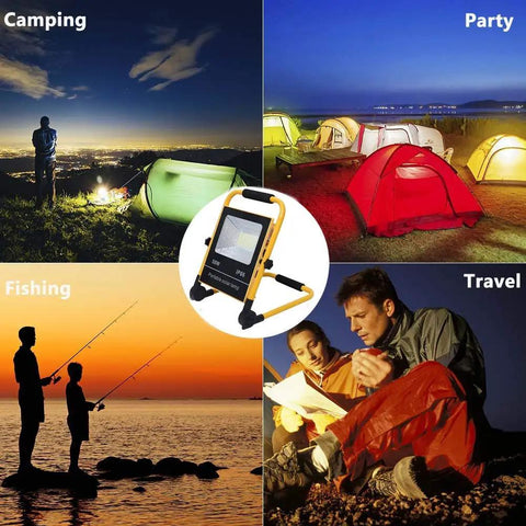Legit Heavy 100W Portable LED Flood Light With Solar Panel And Rechargeable Battery Ip65 Waterproof Outdoor Spotlight for camping, fishing, and travel.