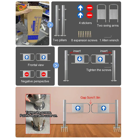 Heavy Duty Automatic Rebound Swing Gate Built Tough With Smooth Rolling Springs One Way Self Closing Security Door assembly guide with parts.