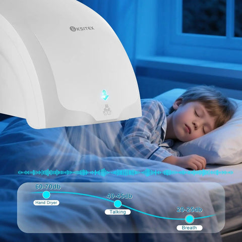 Wall Mounted Hand Dryer 1600W For Bathrooms Automatic High Speed Warm Wind Drying 110V shown near sleeping child in bed