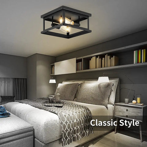 Bedroom featuring 2 Light Flush Mount Ceiling Light Fixture In Farmhouse Industrial Vintage Style for easy install.