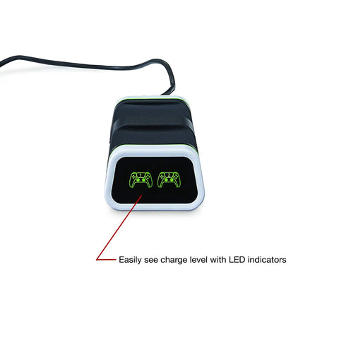 Dual PS5 Controller Charging Station With Rapid Safe Power Indicators showing LED charge indicators on a sleek design.