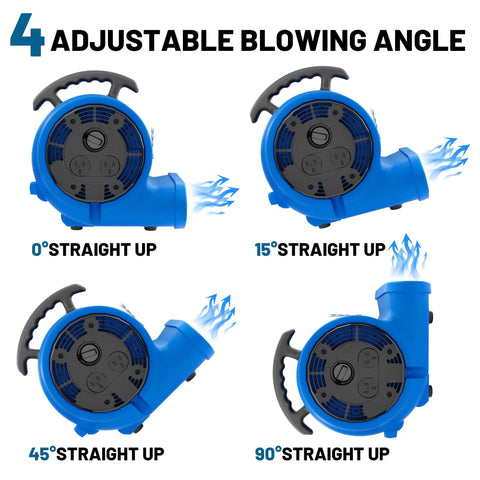 Beast Mode Air Mover Blower Fan One Half HP 2500 CFM showing four adjustable angles for versatile carpet drying.