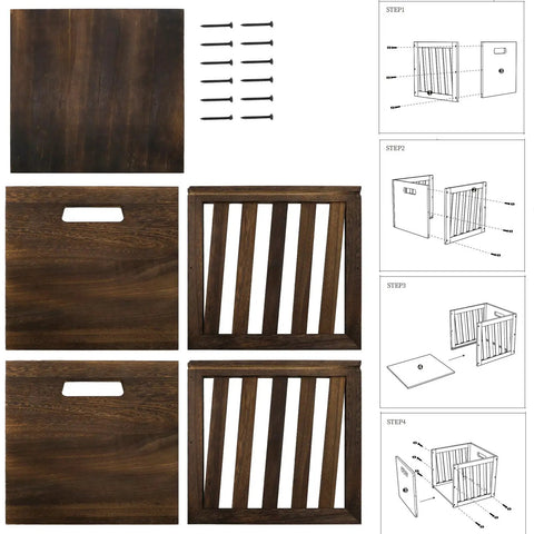 Assembly components for Wood Storage Bin Cube Crate With Handles Rustic Brown Decorative Box Stackable Shelf Basket Organizer