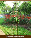 Beefy 6.3 Feet Tall Obelisk Garden Trellis for Climbing Vines and Flowers in a garden setting, bronze finish