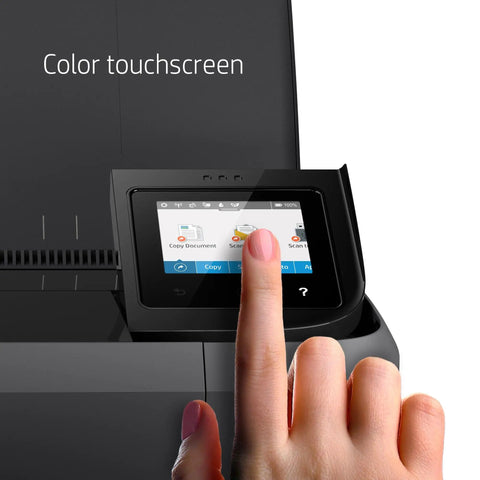 Close-up of color touchscreen on OfficeJet 250 Wireless Mobile Printer Scanner Copier with Battery Included All In One On The Go Portable Printer