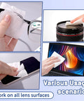 Lens wipes for eyeglasses, pre-moistened, 500-count; for glasses, camera lenses, and device screens.