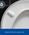 Close-up of Starck 3 Toilet Seat White High Gloss With Soft Close Lid And Stainless Steel Hinges Tool Free Removal For Quick Cleaning