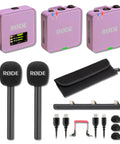 Straight Fire Lilac Wireless Mic System Featuring Dual Transmitters Single Receiver Handheld Interview Adapters And Heavy Duty Windshields Ready To Roll For Podcasters And Reporters Killing The Grind Daily with transmitters, mics, and cables.