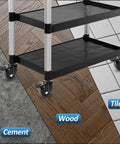 Heavy Duty 3 Inch Swivel Caster Wheels With Half Inch Diameter, 13 TPI, on cart over cement, wood, and tile surfaces