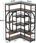 Sick Seven Tier Corner Shelving Unit For Living Room Or Office With Industrial Chic Vibe and Heavy Duty Metal Frame dimensions showing 66.92" height.
