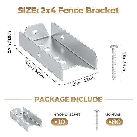 Rock-Solid 2x4 Fence Brackets for Wood Posts and Rails, Heavy-Duty Galvanized Steel Connectors with screws included