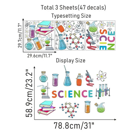 Colorful Science Lab Wall Decals For Classroom And Nursery, Realistic Test Tubes And Microscope in Lab Equipment Wall Decals