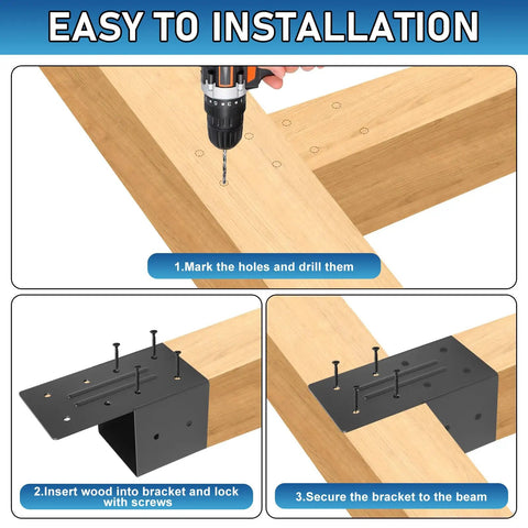 Heavy Duty Pergola Bracket Kit 8 Pieces 3.6 By 3.6 Inch Rafter Post Connectors For Outdoor Gazebos Decks Carports Sunrooms Log Cabins DIY Friendly Fittings Rust Resistant Powder Coated Steel