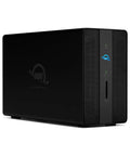 Flat Out Fast Dual Drive Raid Thunderbolt Dock With 12TB Storage And Built In SD Card Reader For Video Editors from a side angle, sleek black design.