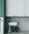 Brushed Brass Square Cabinet Knobs For Kitchen And Drawers Built Tough Cold Cast Metal Hardware on sleek white cabinets.