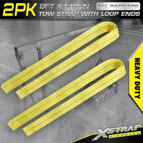 Two Pack Three Quarter Inch By Eight Foot Web Tow Straps Loop End Design Delivers No Sweat Heavy Lifts Rust Resistant Poly Build