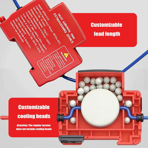 Built Tough Auto Detect Fire Extinguisher Triple Pack showing customizable lead length and cooling beads for enhanced safety gear.