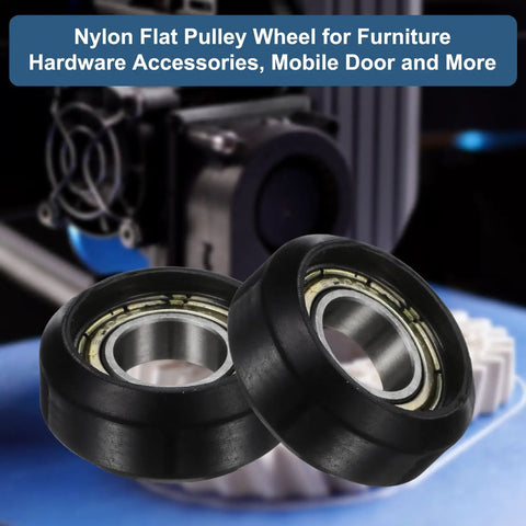 5Pcs Badass Nylon Roller Bearings For Pulley Track Guide 625Z Ball Bearing Kit 5X24X10mm black nylon flat pulley wheels on blue background.