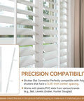 Twenty Heavy Duty Shutter Vane Repair Slider Connectors Made From Resilient Nylon Tilt Rod Replacement Parts For Plantation Blinds, fitted on white slats.