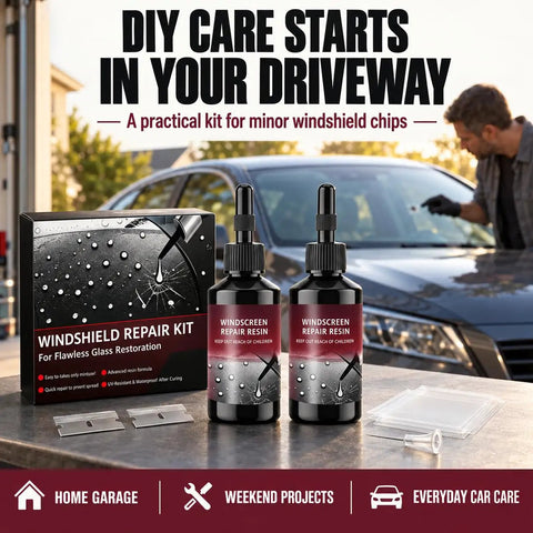 Windshield Crack Repair Kit 2 Pack Straight Up Solid Auto Glass Fix Tool That Smooths Out Chips Clean and saves bucks with resin bottles and scraper.