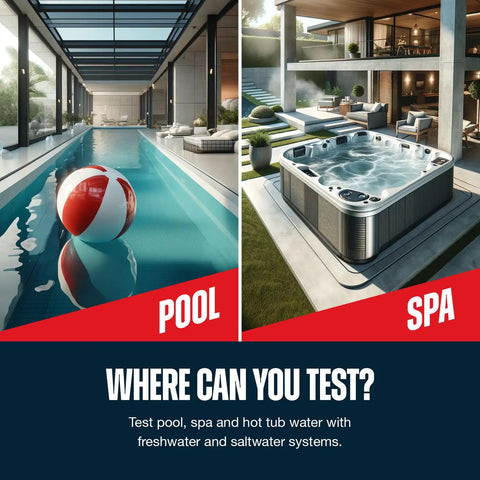Keep Your Backyard Pool And Spa Water Crisp With This Solid Two Way Test Kit Checking Free Chlorine And Ph Levels For Up To One Hundred Totally Hassle Free Home Checks. Image showing a pool and spa side by side.