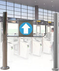 Image of Real Deal Spring Loaded Swing Gate for Automatic Self Closing Security Fence with heavy metal poles and directional sign.