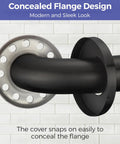 Concealed flange design of Straight Up Sturdy Matte Black Stainless Steel Grab Bar Bundle for ADA compliant restrooms.