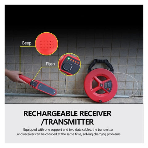 Rechargeable receiver and transmitter for Nifty Pipe Blockage Detector And Rugged Wall Scanner For Plumbers with audio alerts.