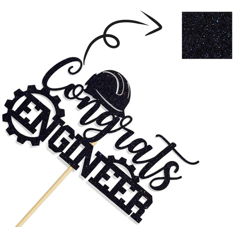 Congrats Engineer Cake Topper For Graduation Party Decor Future Engineer Theme Class Of 2026 Black Glitter Topper